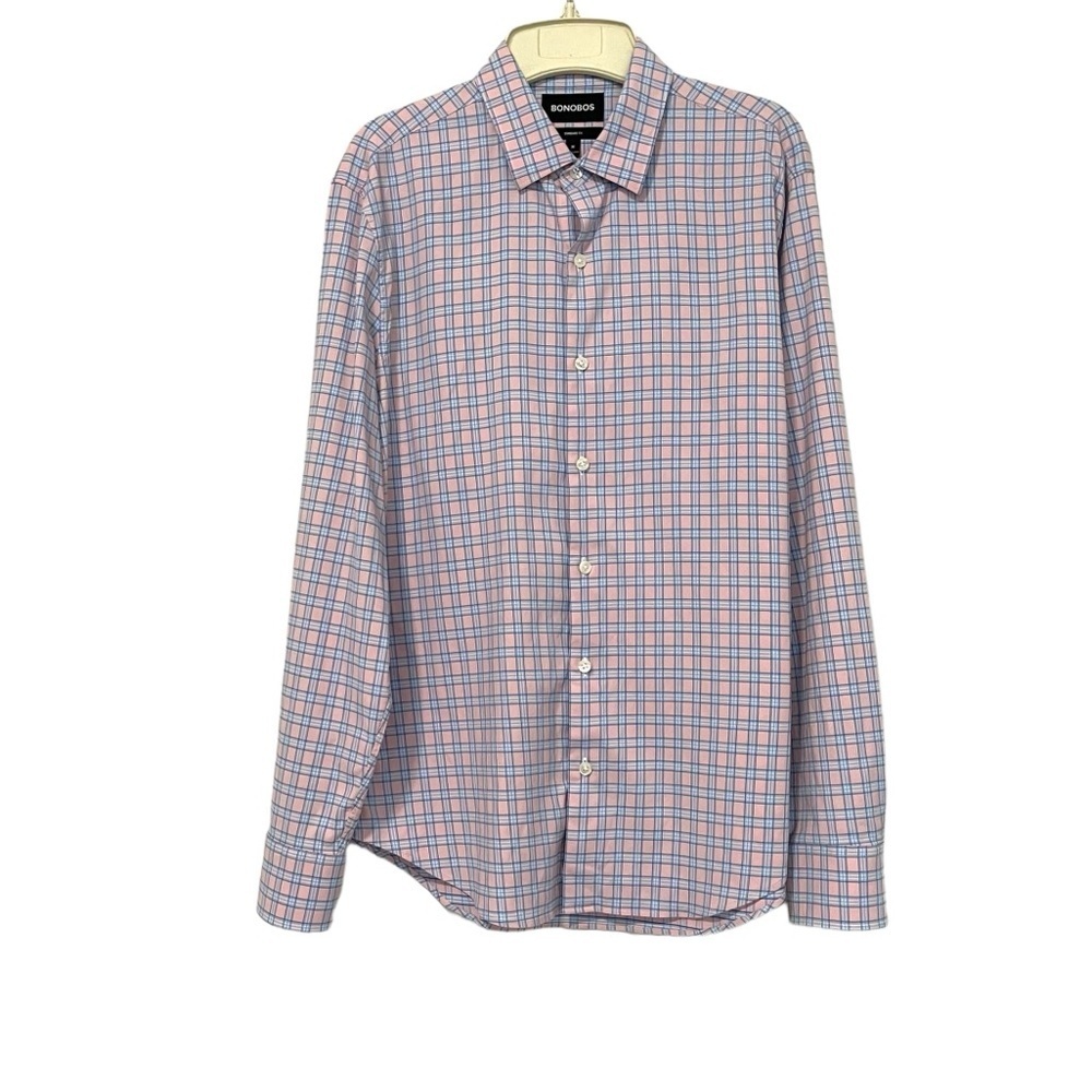 Bonobos Standard Fit Pink Blue Plaid Button Up Shirt Size Medium